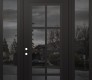 Modern Steel Front Door Diamond C16 64" x 96" black/black mirrored Glass Panel black RHI with 2 Sidelites and Transom mirrored Glass