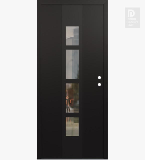 Modern Steel Front Door DIAMOND A10 36" X 80" BLACK/BLACK CLEAR GLASS PANEL BLACK LHI