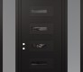 Modern Steel Front Door Diamond D6 68" x 96" black/black mirrored Glass Panel black RHI with 2 Sidelites and Transom frosted Glass