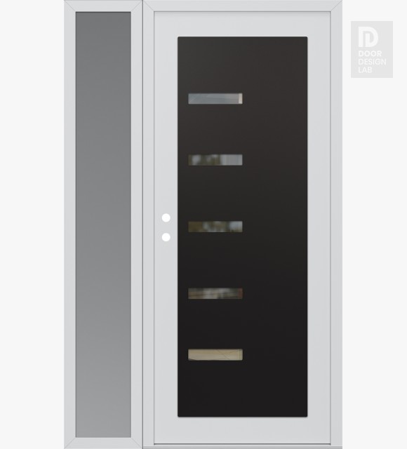 Modern Steel Front Door Diamond C8 52" x 80" white/white clear Glass Panel black RHI with Sidelite frosted Glass