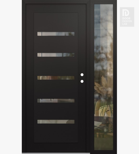 Modern Steel Front Door Diamond C7 52" x 80" black/black clear Glass Panel black LHI with Sidelite clear Glass