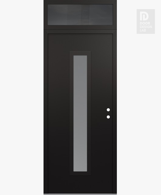 Modern Steel Front Door DIAMOND A11 36" X 96" BLACK/WHITE FROSTED GLASS PANEL BLACK LHI WITH TRANSOM MIRRORED GLASS