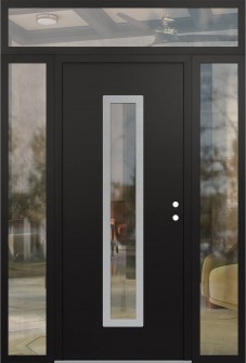 DIAMOND A11 60" X 96" BLACK/BLACK CLEAR GLASS PANEL STAINLESS STEEL LHI WITH 2 SIDELITES AND TRANSOM CLEAR GLASS
