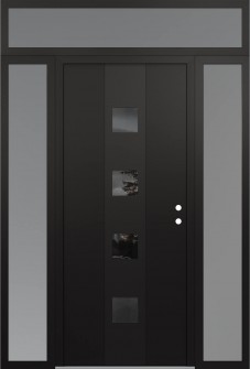 DIAMOND A12 68" X 96" BLACK/BLACK MIRRORED GLASS PANEL BLACK LHI WITH 2 SIDELITES AND TRANSOM FROSTED GLASS