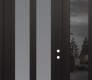 Modern Steel Front Door Diamond C14 48" x 96" black/white frosted Glass Panel black LHI with Sidelite and Transom mirrored Glass