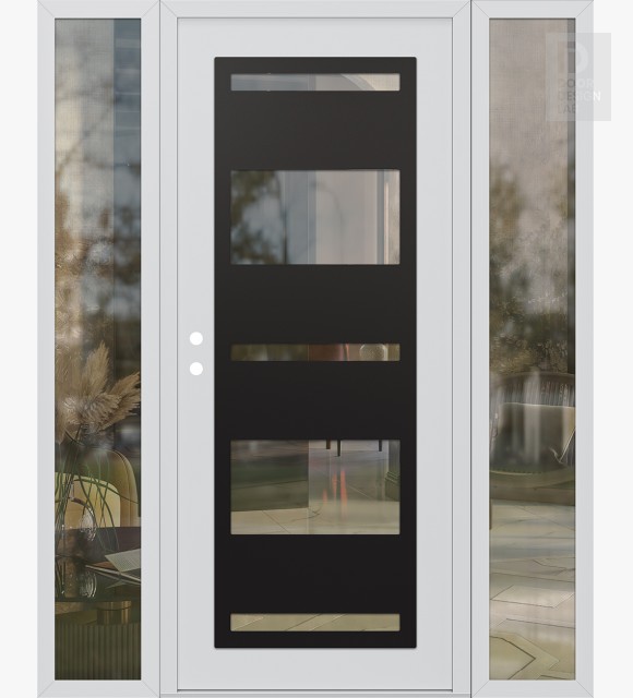 Modern Steel Front Door Diamond C10 68" x 80" white/white clear Glass Panel black RHI with 2 Sidelites clear Glass