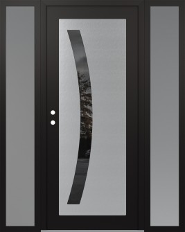 Diamond C4 64" x 80" black/black mirrored Glass Panel stainless steel RHI with 2 Sidelites frosted Glass