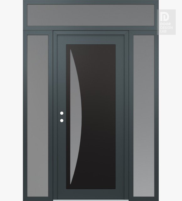 Modern Steel Front Door Diamond C13 60" x 96" anthracite/anthracite frosted Glass Panel black RHI with 2 Sidelites and Transom frosted Glass