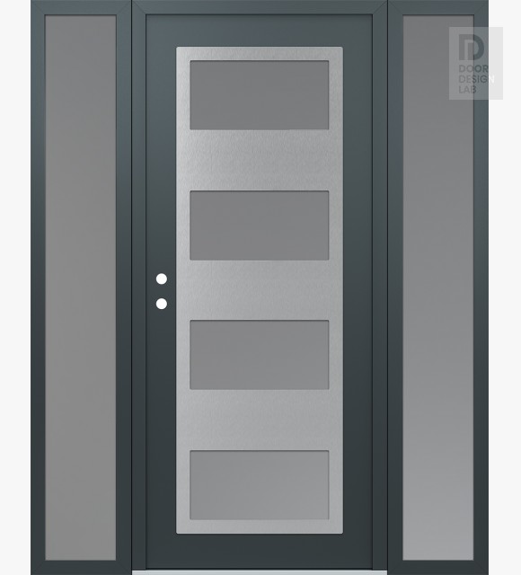 Modern Steel Front Door Diamond C2 68" x 80" anthracite/anthracite frosted Glass Panel stainless steel RHI with 2 Sidelites frosted Glass
