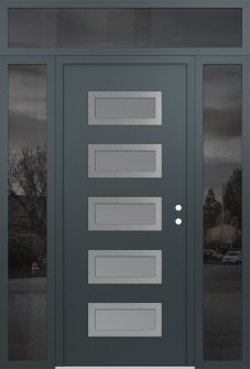 Diamond D1 60" x 96" anthracite/anthracite frosted Glass Panel stainless steel LHI with 2 Sidelites and Transom mirrored Glass