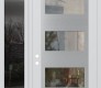 Modern Steel Front Door Diamond C2 48" x 96" white/white clear Glass Panel stainless steel RHI with Sidelite and Transom mirrored Glass