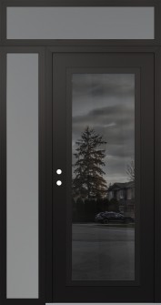 Diamond C1 52" x 96" black/black mirrored Glass Panel black RHI with Sidelite and Transom frosted Glass
