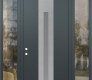Modern Steel Front Door DIAMOND A2 60" X 96" ANTHRACITE/ANTHRACITE FROSTED GLASS PANEL STAINLESS STEEL RHI WITH 2 SIDELITES AND TRANSOM CLEAR GLASS