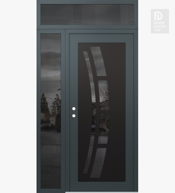 Modern Steel Front Door Diamond C12 48" x 96" anthracite/anthracite mirrored Glass Panel black RHI with Sidelite and Transom mirrored Glass