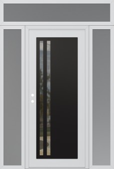 Diamond C6 68" x 96" white/white clear Glass Panel black RHI with 2 Sidelites and Transom frosted Glass