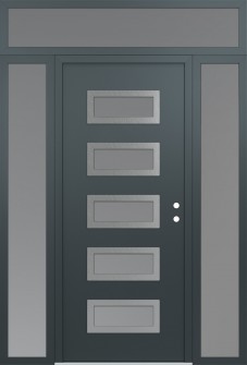 Diamond D1 64" x 96" anthracite/anthracite frosted Glass Panel stainless steel LHI with 2 Sidelites and Transom frosted Glass