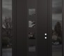 Modern Steel Front Door DIAMOND A13 64" X 96" BLACK/BLACK MIRRORED GLASS PANEL BLACK LHI WITH 2 SIDELITES AND TRANSOM MIRRORED GLASS