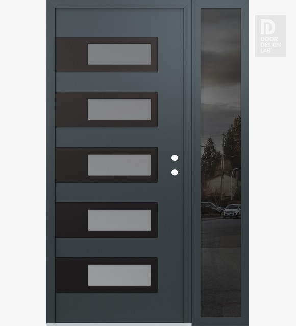 Modern Steel Front Door Diamond D3 52" x 80" anthracite/anthracite frosted Glass Panel black LHI with Sidelite mirrored Glass