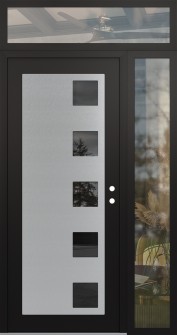 Diamond C5 52" x 96" black/black mirrored Glass Panel stainless steel LHI with Sidelite and Transom clear Glass