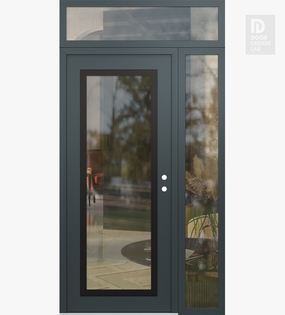 Modern Steel Front Door Diamond C1 48" x 96" anthracite/anthracite clear Glass Panel black LHI with Sidelite and Transom clear Glass