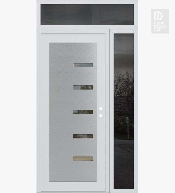 Modern Steel Front Door Diamond C8 48" x 96" white/white clear Glass Panel stainless steel LHI with Sidelite and Transom mirrored Glass
