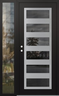 Diamond C9 50" x 80" black/black mirrored Glass Panel stainless steel RHI with Sidelite clear Glass