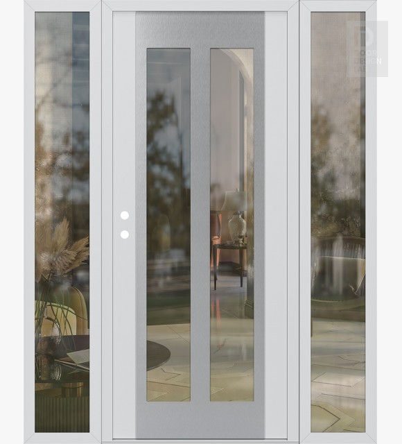 Modern Steel Front Door Diamond C14 68" x 80" white/white clear Glass Panel stainless steel RHI with 2 Sidelites clear Glass