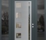Modern Steel Front Door Diamond C3 64" x 96" anthracite/anthracite clear Glass Panel stainless steel LHI with 2 Sidelites and Transom mirrored Glass