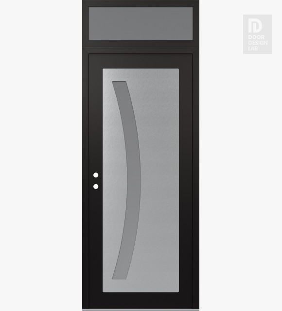 Modern Steel Front Door Diamond C4 36" x 96" black/white frosted Glass Panel stainless steel RHI with Transom frosted Glass