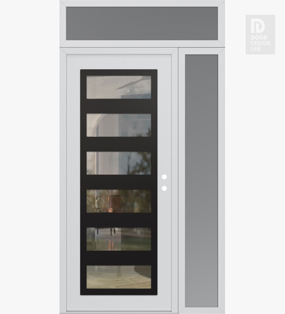 Modern Steel Front Door Diamond C9 50" x 96" white/white clear Glass Panel black LHI with Sidelite and Transom frosted Glass