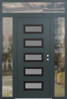 Diamond D1 60" x 96" anthracite/anthracite frosted Glass Panel black LHI with 2 Sidelites and Transom clear Glass