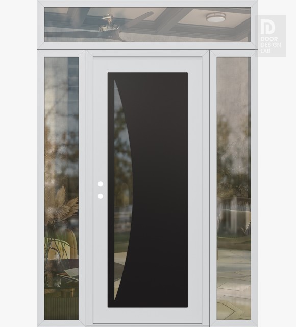 Modern Steel Front Door Diamond C13 64" x 96" white/white clear Glass Panel black RHI with 2 Sidelites and Transom clear Glass