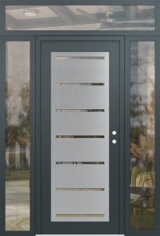 Diamond C11 64" x 96" anthracite/anthracite clear Glass Panel stainless steel LHI with 2 Sidelites and Transom clear Glass