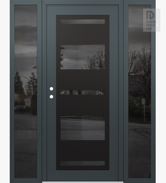 Modern Steel Front Door Diamond C10 68" x 80" anthracite/anthracite mirrored Glass Panel black RHI with 2 Sidelites mirrored Glass