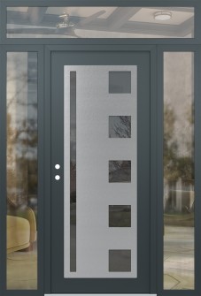 Diamond C3 64" x 96" anthracite/anthracite mirrored Glass Panel stainless steel RHI with 2 Sidelites and Transom clear Glass
