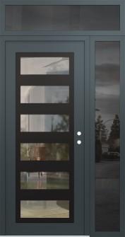 Diamond C9 48" x 96" anthracite/anthracite clear Glass Panel black LHI with Sidelite and Transom mirrored Glass