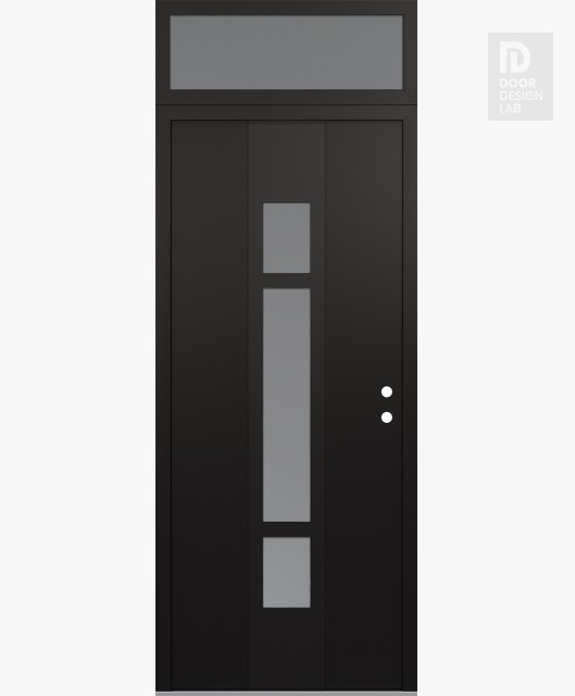 Modern Steel Front Door DIAMOND A9 36" X 96" BLACK/WHITE FROSTED GLASS PANEL BLACK LHI WITH TRANSOM FROSTED GLASS