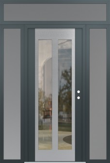 Diamond C14 64" x 96" anthracite/anthracite clear Glass Panel stainless steel LHI with 2 Sidelites and Transom frosted Glass