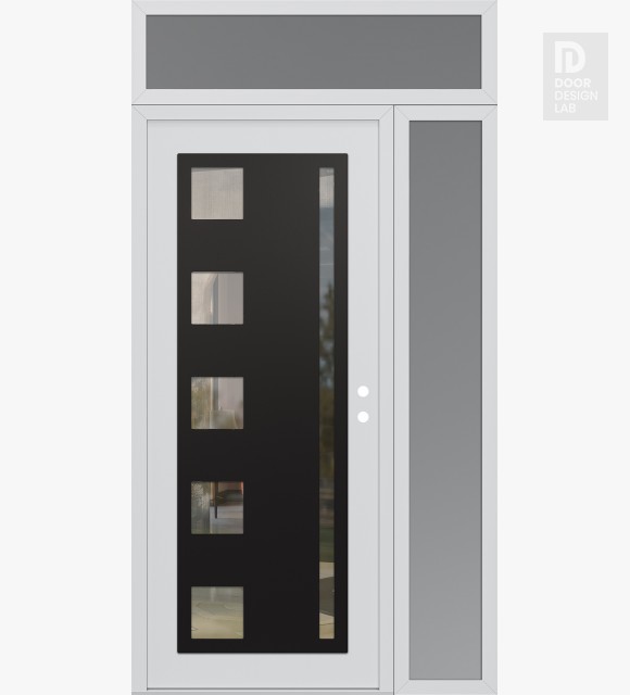 Modern Steel Front Door Diamond C3 50" x 96" white/white clear Glass Panel black LHI with Sidelite and Transom frosted Glass