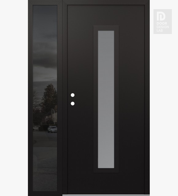 Modern Steel Front Door DIAMOND A11 48" X 80" BLACK/WHITE FROSTED GLASS PANEL BLACK RHI WITH SIDELITE MIRRORED GLASS
