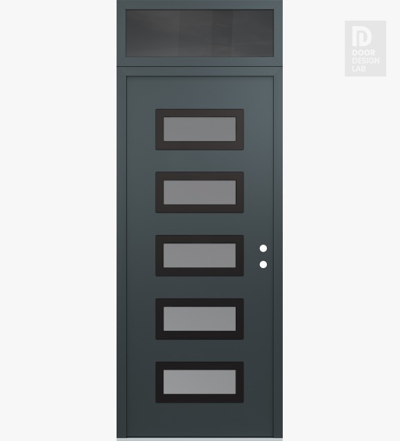 Modern Steel Front Door Diamond D1 36" x 96" anthracite/anthracite frosted Glass Panel black LHI with Transom mirrored Glass