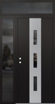 DIAMOND A7 52" X 96" BLACK/BLACK MIRRORED GLASS PANEL STAINLESS STEEL RHI WITH SIDELITE AND TRANSOM MIRRORED GLASS