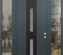 Modern Steel Front Door DIAMOND A6 68" X 96" ANTHRACITE/ANTHRACITE FROSTED GLASS PANEL BLACK LHI WITH 2 SIDELITES AND TRANSOM CLEAR GLASS