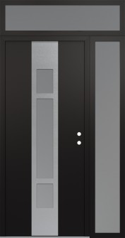 DIAMOND A9 52" X 96" BLACK/WHITE FROSTED GLASS PANEL STAINLESS STEEL LHI WITH SIDELITE AND TRANSOM FROSTED GLASS