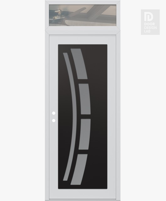 Modern Steel Front Door Diamond C12 36" x 96" white/white frosted Glass Panel black RHI with Transom clear Glass