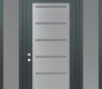 Modern Steel Front Door Diamond C11 68" x 96" anthracite/anthracite frosted Glass Panel stainless steel RHI with 2 Sidelites and Transom frosted Glass