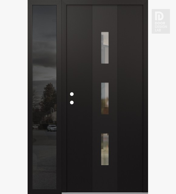 Modern Steel Front Door DIAMOND A7 50" X 80" BLACK/BLACK CLEAR GLASS PANEL BLACK RHI WITH SIDELITE MIRRORED GLASS