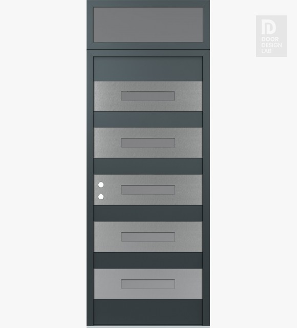 Modern Steel Front Door Diamond D9 36" x 96" anthracite/anthracite frosted Glass Panel stainless steel RHI with Transom frosted Glass