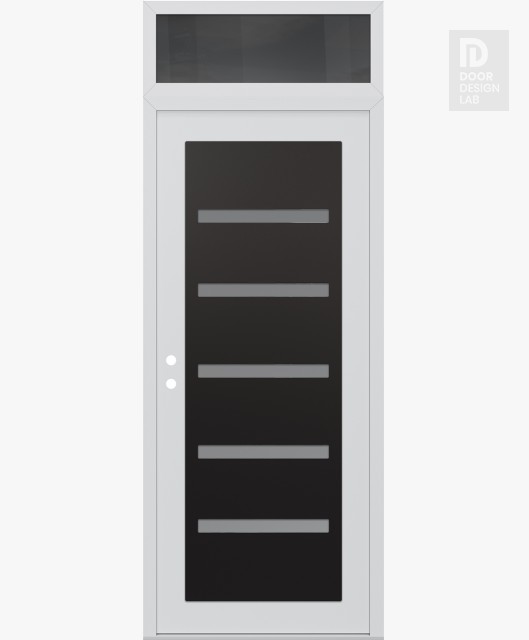 Modern Steel Front Door Diamond C7 36" x 96" white/white frosted Glass Panel black RHI with Transom mirrored Glass