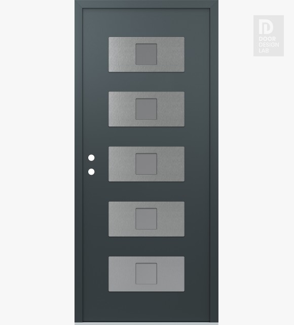 Modern Steel Front Door Diamond D8 36" x 80" anthracite/anthracite frosted Glass Panel stainless steel RHI